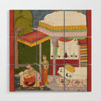 Dhanasri Ragini Antique Indian Painted Illustration Princess Pavilion Wood Wall Art Gallery Image 1