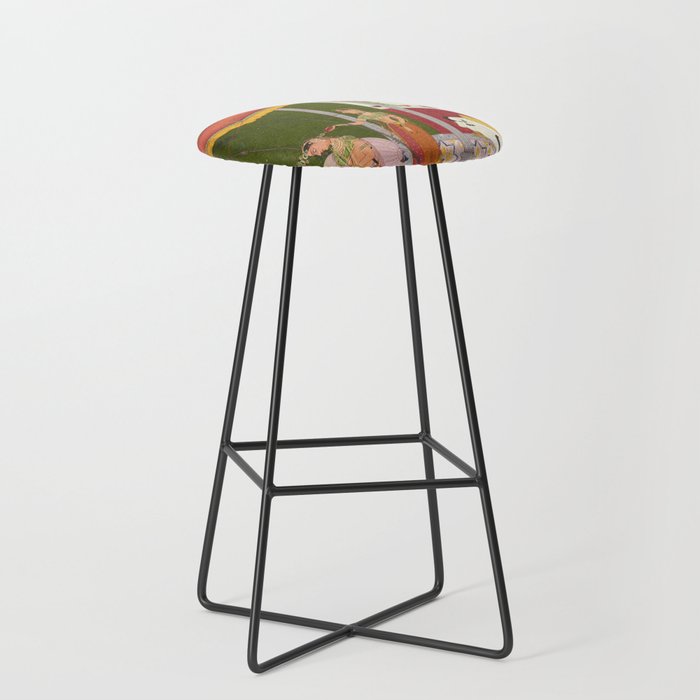 Dhanasri Ragini Antique Indian Painted Illustration Princess Pavilion Stool Gallery Image 1