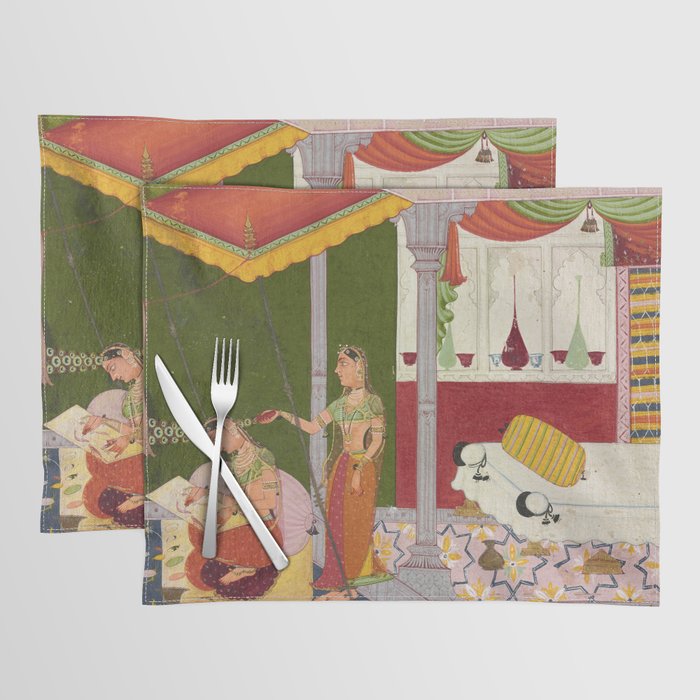 Dhanasri Ragini Antique Indian Painted Illustration Princess Pavilion Placemat Gallery Image 1