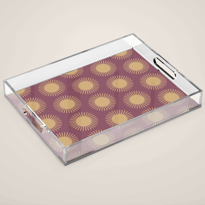 Boho Summer Sun Pattern XI Mauve and Neutral Yellow Acrylic Tray Gallery Image 1