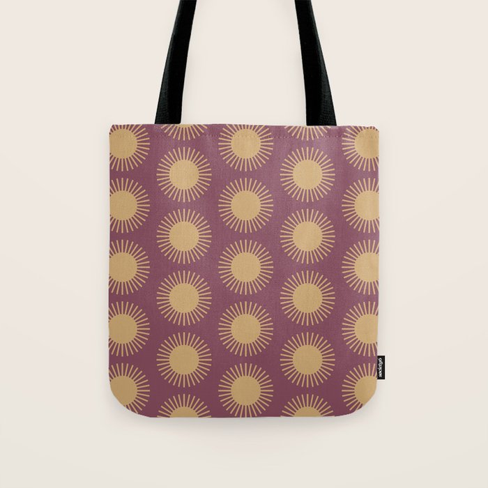 Boho Summer Sun Pattern XI Mauve and Neutral Yellow Tote Bag Gallery Image 1