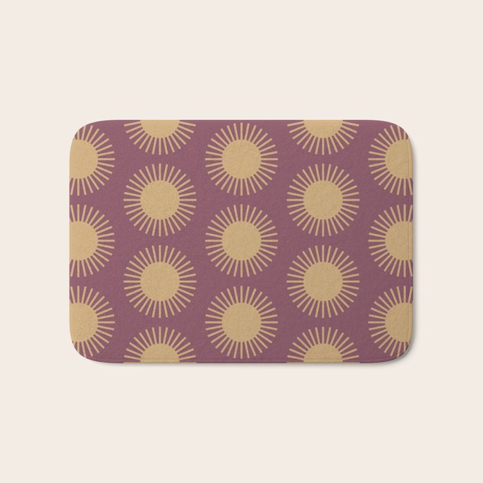 Boho Summer Sun Pattern XI Mauve and Neutral Yellow Bath Mat Gallery Image 1