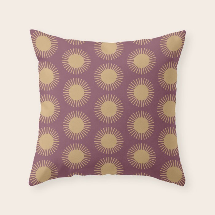 Boho Summer Sun Pattern XI Mauve and Neutral Yellow Throw Pillow Gallery Image 1