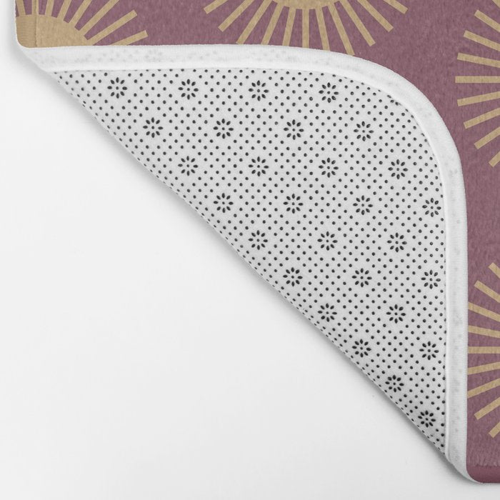 Boho Summer Sun Pattern XI Mauve and Neutral Yellow Bath Mat Gallery Image 2