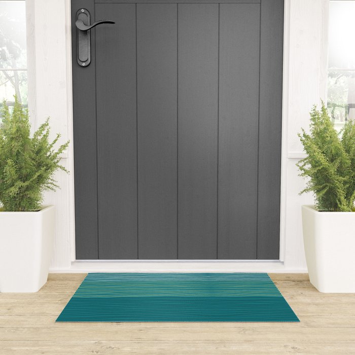 Sea Foam Blue Pinstripes Welcome Mat Gallery Image 3