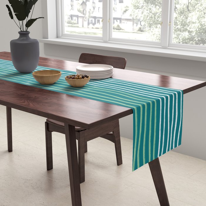 Sea Foam Blue Pinstripes Table Runner Gallery Image 2