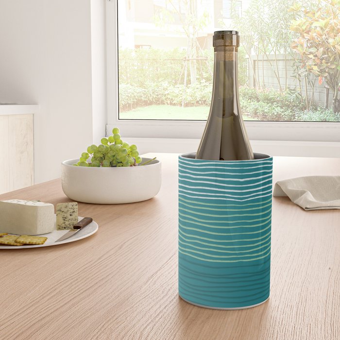 Sea Foam Blue Pinstripes Wine Chiller Gallery Image 4
