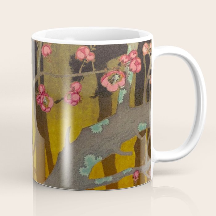 Night of Lights - Forest Nature Ukiyo Landscape in Yellow, Orange, Red & Black Coffee Mug Gallery Image 1