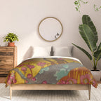 Night of Lights - Forest Nature Ukiyo Landscape in Yellow, Orange, Red & Black Comforter Gallery Image 3