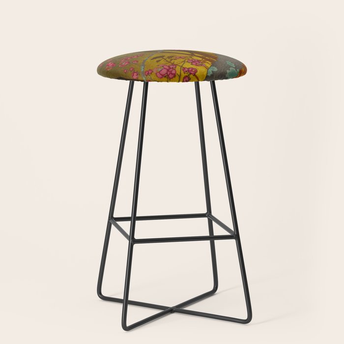 Night of Lights - Forest Nature Ukiyo Landscape in Yellow, Orange, Red & Black Stool Gallery Image 1