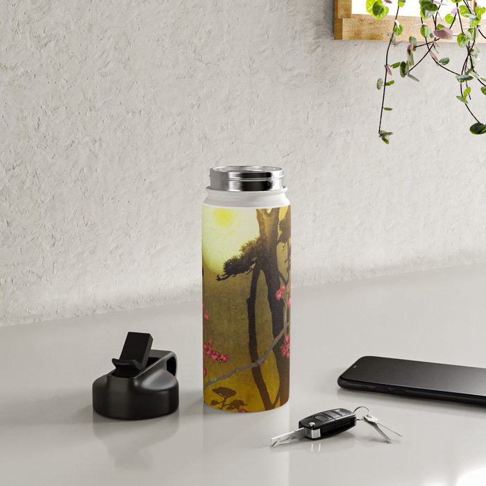 Night of Lights - Forest Nature Ukiyo Landscape in Yellow, Orange, Red & Black Water Bottle Gallery Image 4