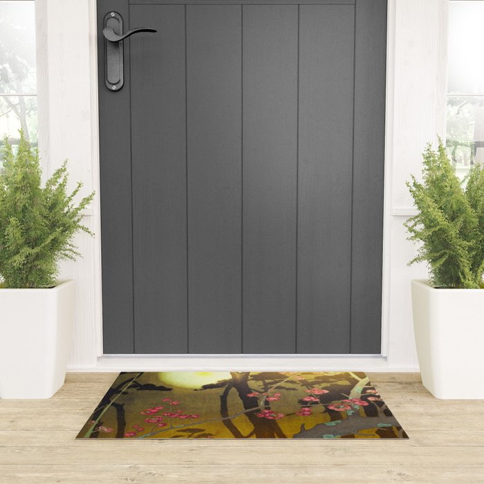 Night of Lights - Forest Nature Ukiyo Landscape in Yellow, Orange, Red & Black Welcome Mat Gallery Image 3