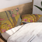 Night of Lights - Forest Nature Ukiyo Landscape in Yellow, Orange, Red & Black Pillow Sham Gallery Image 2