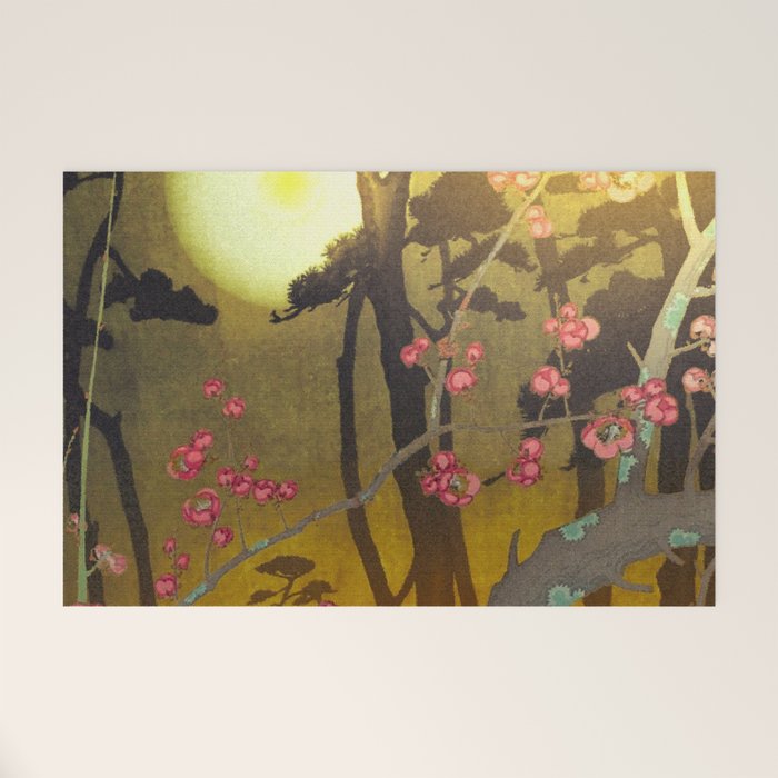 Night of Lights - Forest Nature Ukiyo Landscape in Yellow, Orange, Red & Black Welcome Mat Gallery Image 1