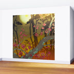 Night of Lights - Forest Nature Ukiyo Landscape in Yellow, Orange, Red & Black Wall Mural Gallery Image 2