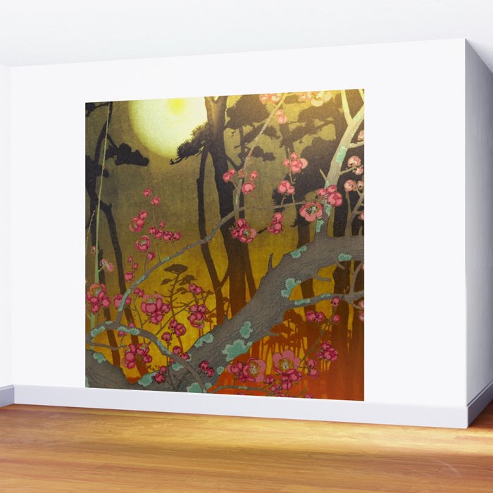 Night of Lights - Forest Nature Ukiyo Landscape in Yellow, Orange, Red & Black Wall Mural Gallery Image 2