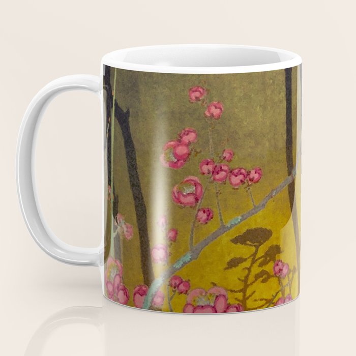 Night of Lights - Forest Nature Ukiyo Landscape in Yellow, Orange, Red & Black Coffee Mug Gallery Image 3