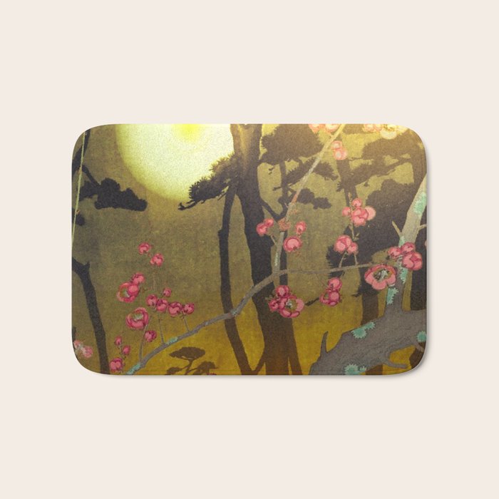 Night of Lights - Forest Nature Ukiyo Landscape in Yellow, Orange, Red & Black Bath Mat Gallery Image 1