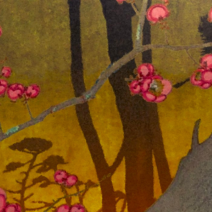 Night of Lights - Forest Nature Ukiyo Landscape in Yellow, Orange, Red & Black Coffee Mug Gallery Image 2