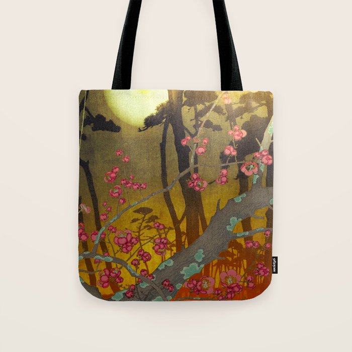 Night of Lights - Forest Nature Ukiyo Landscape in Yellow, Orange, Red & Black Tote Bag Gallery Image 1