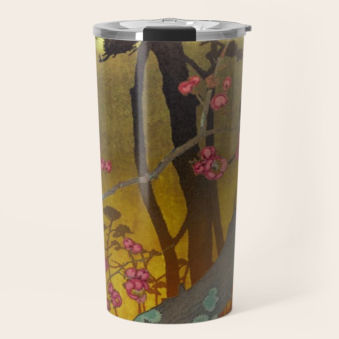 Night of Lights - Forest Nature Ukiyo Landscape in Yellow, Orange, Red & Black Travel Mug Gallery Image 1