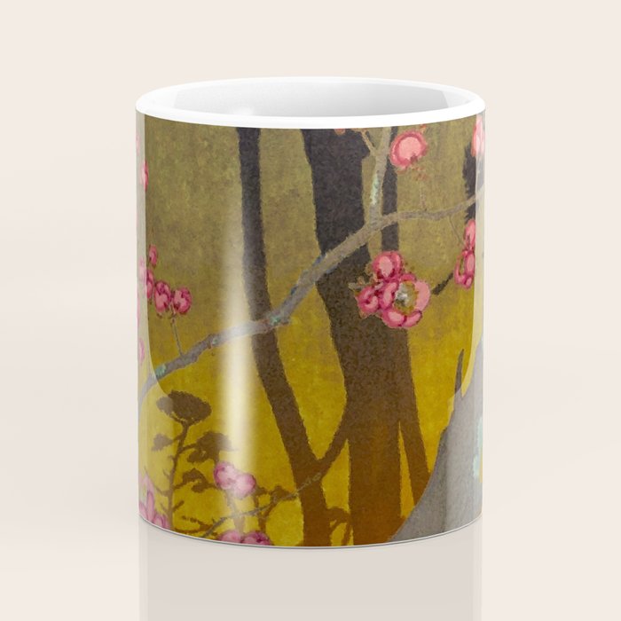 Night of Lights - Forest Nature Ukiyo Landscape in Yellow, Orange, Red & Black Coffee Mug Gallery Image 4