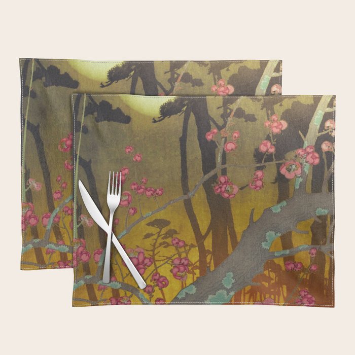 Night of Lights - Forest Nature Ukiyo Landscape in Yellow, Orange, Red & Black Placemat Gallery Image 1