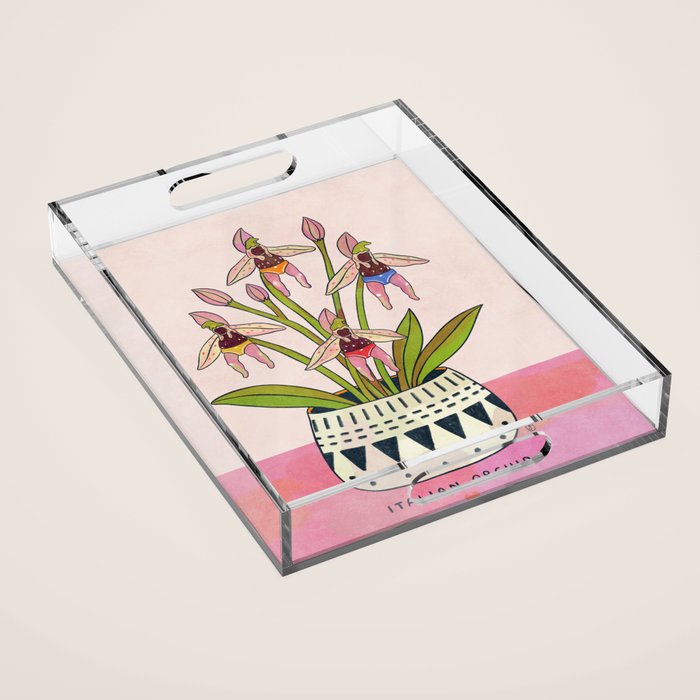 Italian Orchid Cute Botanical Illustration Acrylic Tray Gallery Image 1