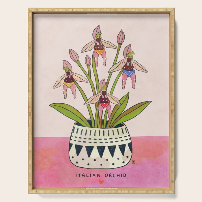 Italian Orchid Cute Botanical Illustration Serving Tray Gallery Image 1