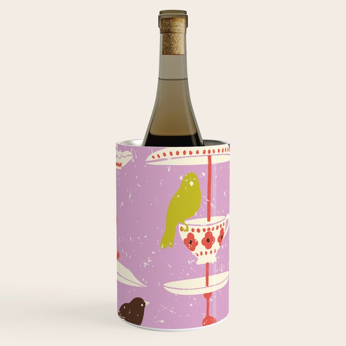 Garden Bird feeding happy pink Wine Chiller Gallery Image 3