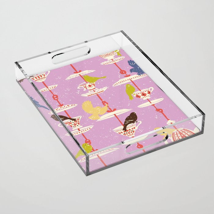 Garden Bird feeding happy pink Acrylic Tray Gallery Image 1