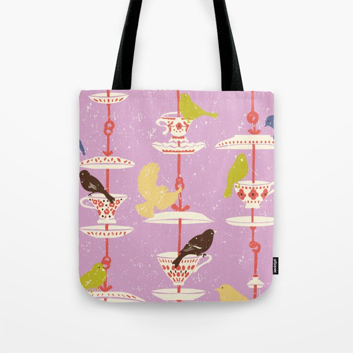 Garden Bird feeding happy pink Tote Bag Gallery Image 1