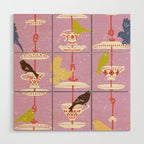 Garden Bird feeding happy pink Wood Wall Art Gallery Image 1