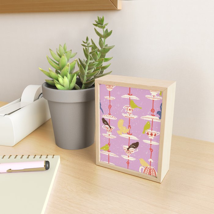 Garden Bird feeding happy pink Mini Art Print Gallery Image 2