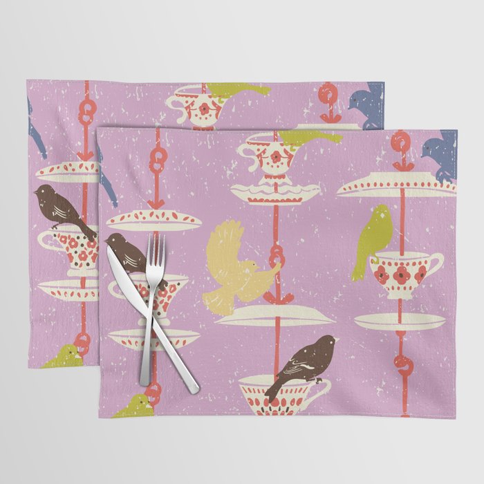 Garden Bird feeding happy pink Placemat Gallery Image 1