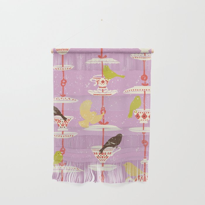 Garden Bird feeding happy pink Wall Hanging Gallery Image 1