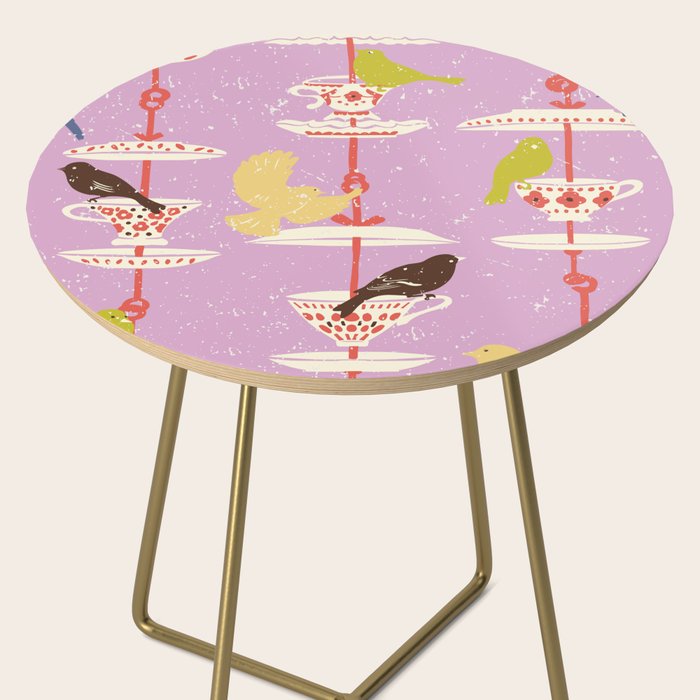 Garden Bird feeding happy pink Side Table Gallery Image 2