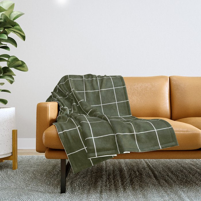 Grid (Olive Green) Throw Blanket Gallery Image 1