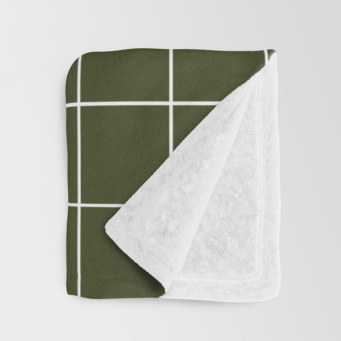 Grid (Olive Green) Throw Blanket Gallery Image 3