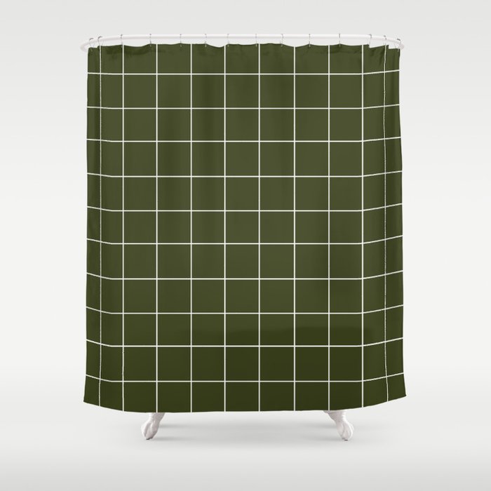 Grid (Olive Green) Shower Curtain Gallery Image 1