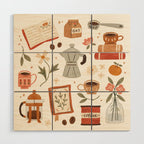 Gouache Books and Coffee Wood Wall Art Gallery Image 1