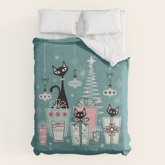 Vintage Kitty Christmas II sxs6- ©studioxtine Comforter Gallery Image 1