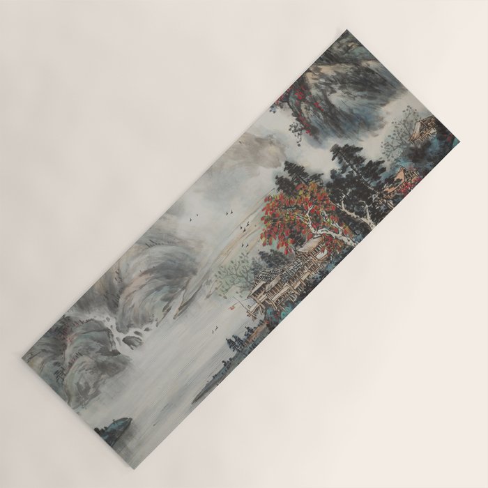 Magical Misty Japanese Mountain River Landscape Yoga Mat Gallery Image 1