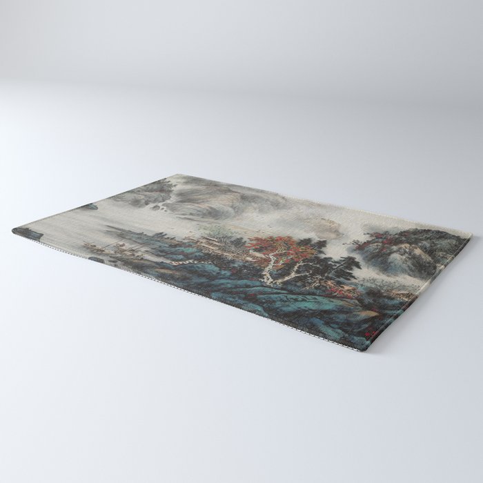 Magical Misty Japanese Mountain River Landscape Rug Gallery Image 3