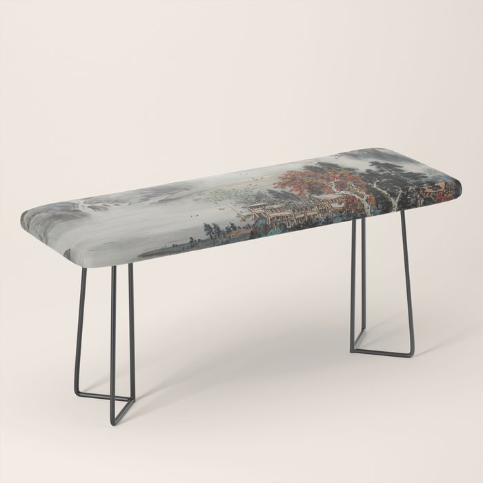 Magical Misty Japanese Mountain River Landscape Bench Gallery Image 1