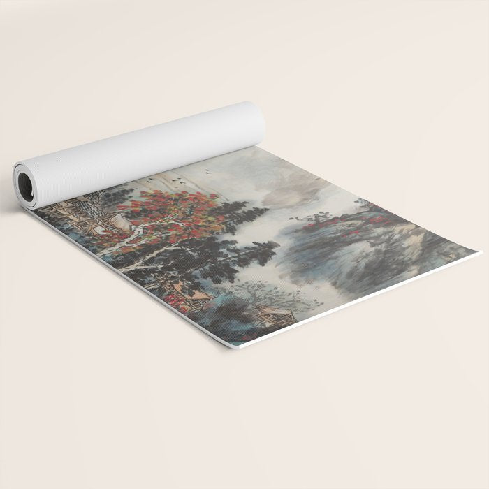Magical Misty Japanese Mountain River Landscape Yoga Mat Gallery Image 2