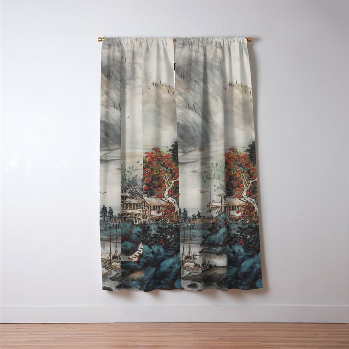 Magical Misty Japanese Mountain River Landscape Window Curtain Gallery Image 3