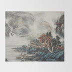 Magical Misty Japanese Mountain River Landscape Throw Blanket Gallery Image 2