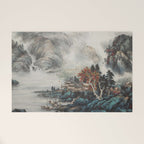 Magical Misty Japanese Mountain River Landscape Welcome Mat Gallery Image 1