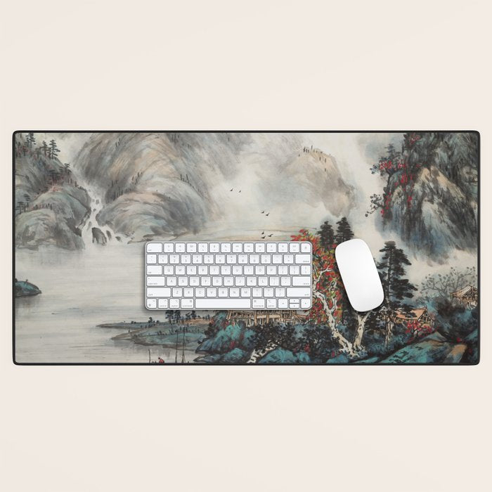 Magical Misty Japanese Mountain River Landscape Desk Mat Gallery Image 1